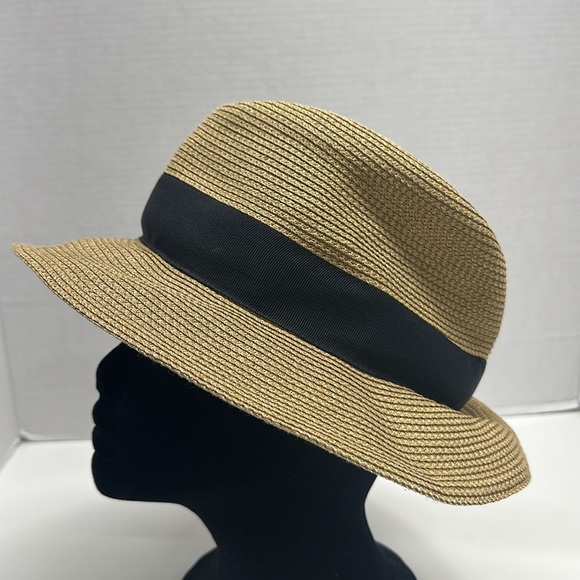 Eric Javits Fedora Packable Hat Straw Tan Brown Black Ribbon Sun Protection UPF - Picture 4 of 10